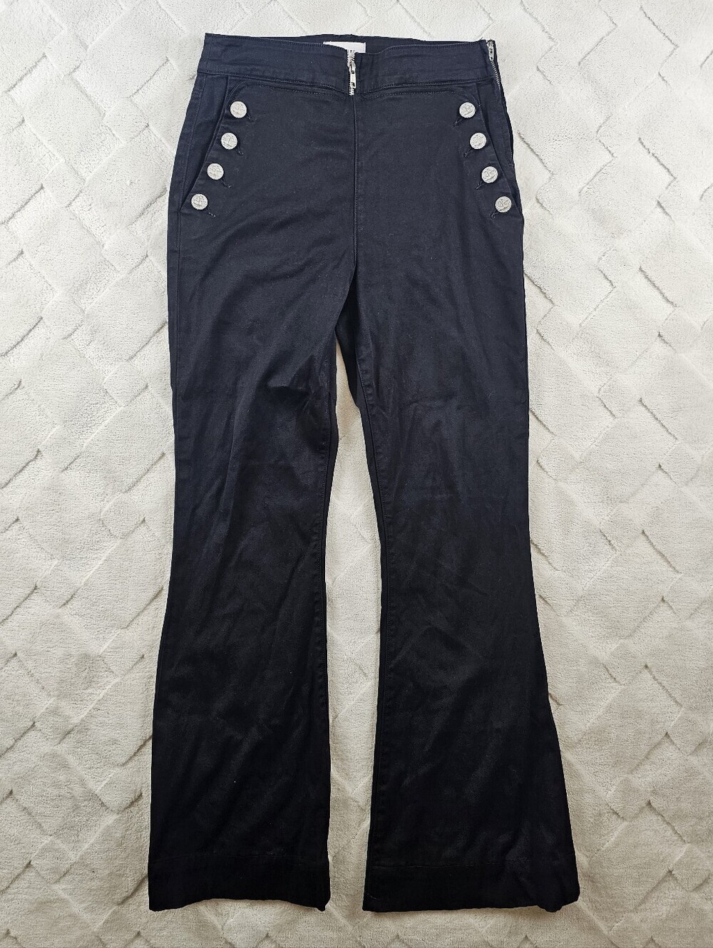 McGuire High-Waist Sailor Button Flare Pants Womens 27 Black Denim Western Boho